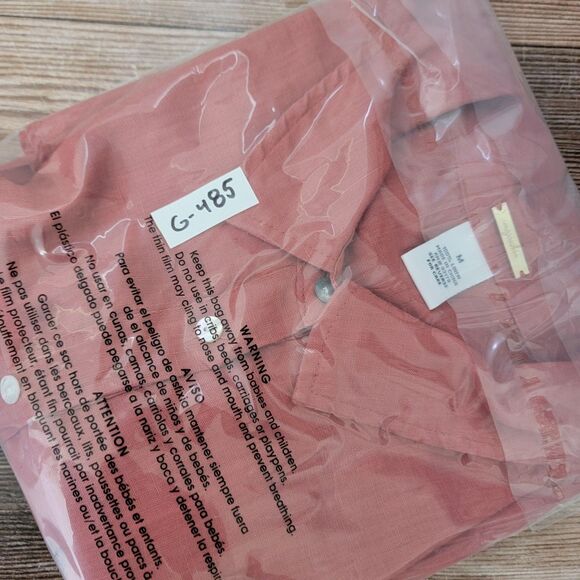 Magaschoni Shirt Womens M Coral Button Down Pockets Linen Long Sleeve Relax EUC - Picture 7 of 7